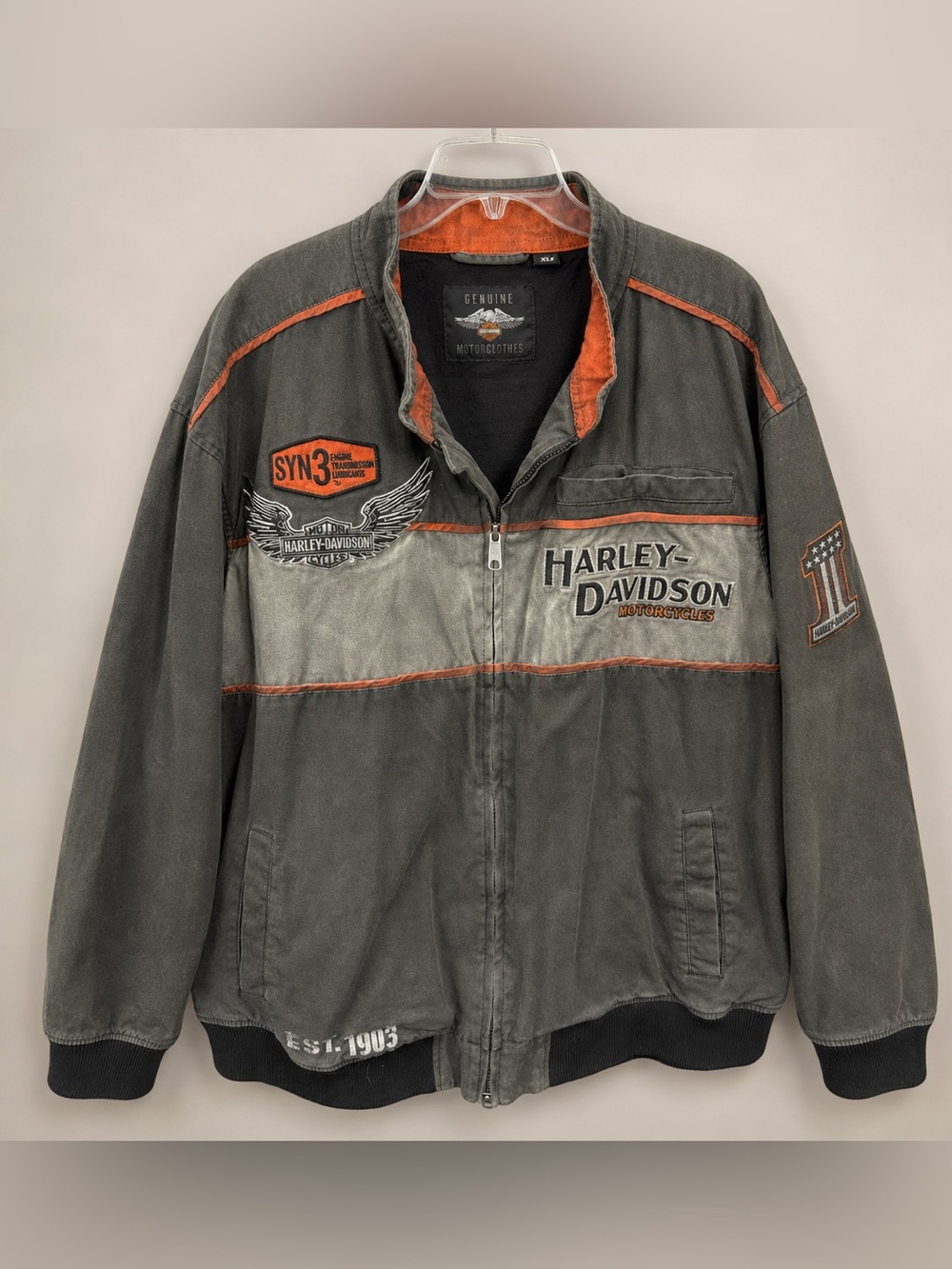 Harley-Davidson SYN3 Men’s 2XL Distressed Embroidered Motorcycle Jacket